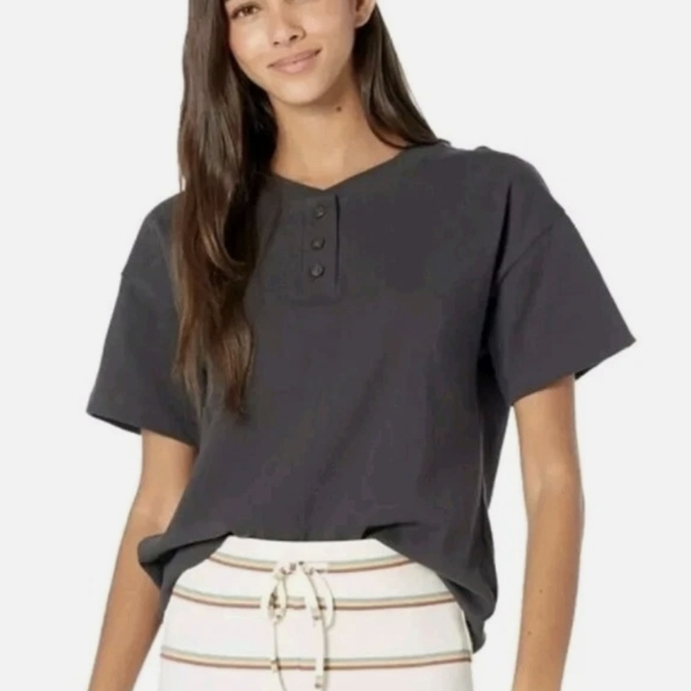 Madewell  Parkview Henley Tee Short Sleeve  Black Coal Sz.S NWT